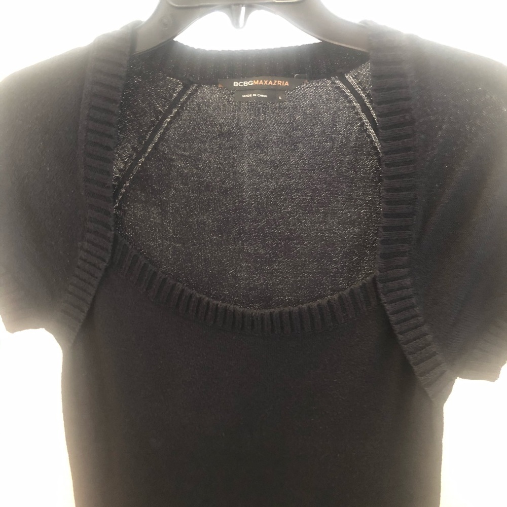 BCBGMAXAZRIA Square Neck Short Sleeve Knit Top. Size L